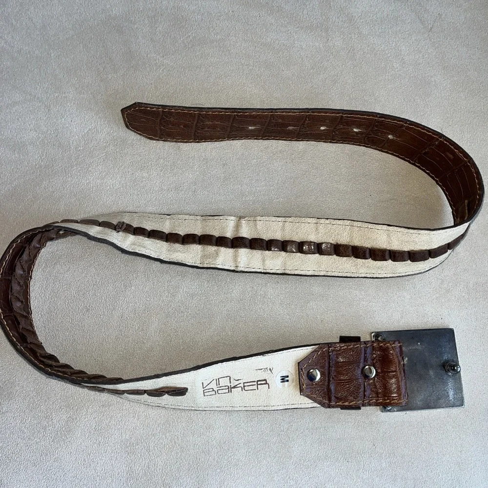 Vintage Vin Baker USA‎ Brown Alligator Belt Women's Western Square Buckle